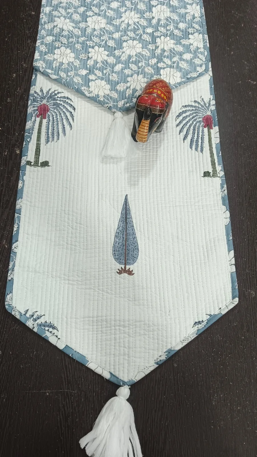 Indigo Palm Cypress Reversible Quilted Table Runner original product photograph