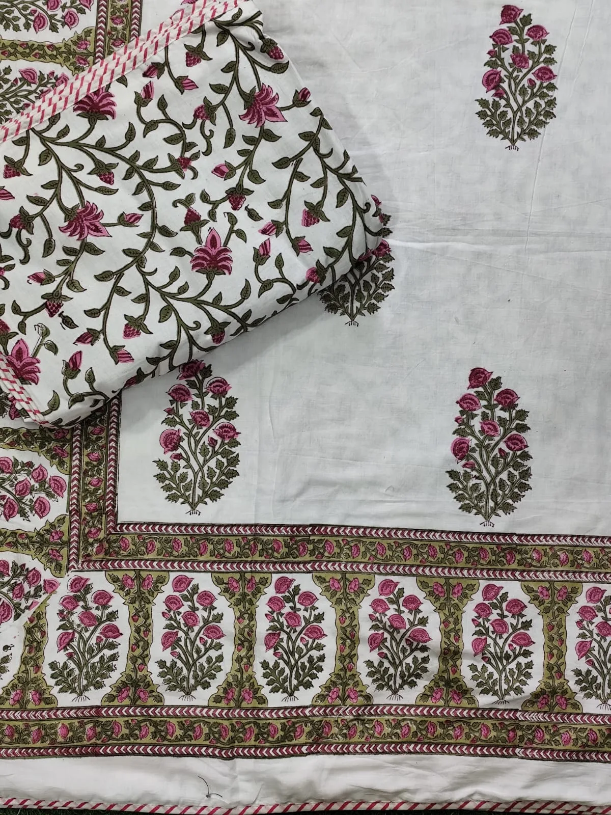 Rani Gulab Mughal Border Reversible Hand-Block Dohar original product photograph