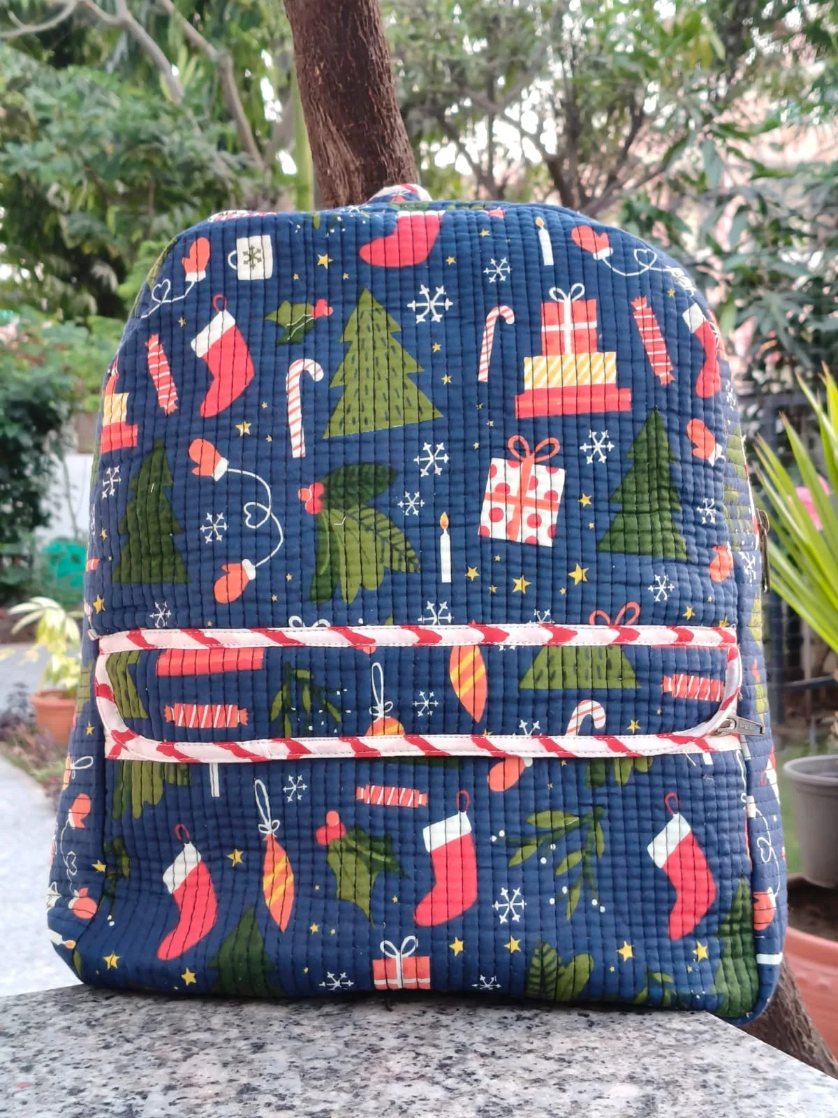 Festive Wishes Navy Quilted Kids Backpack original product photograph