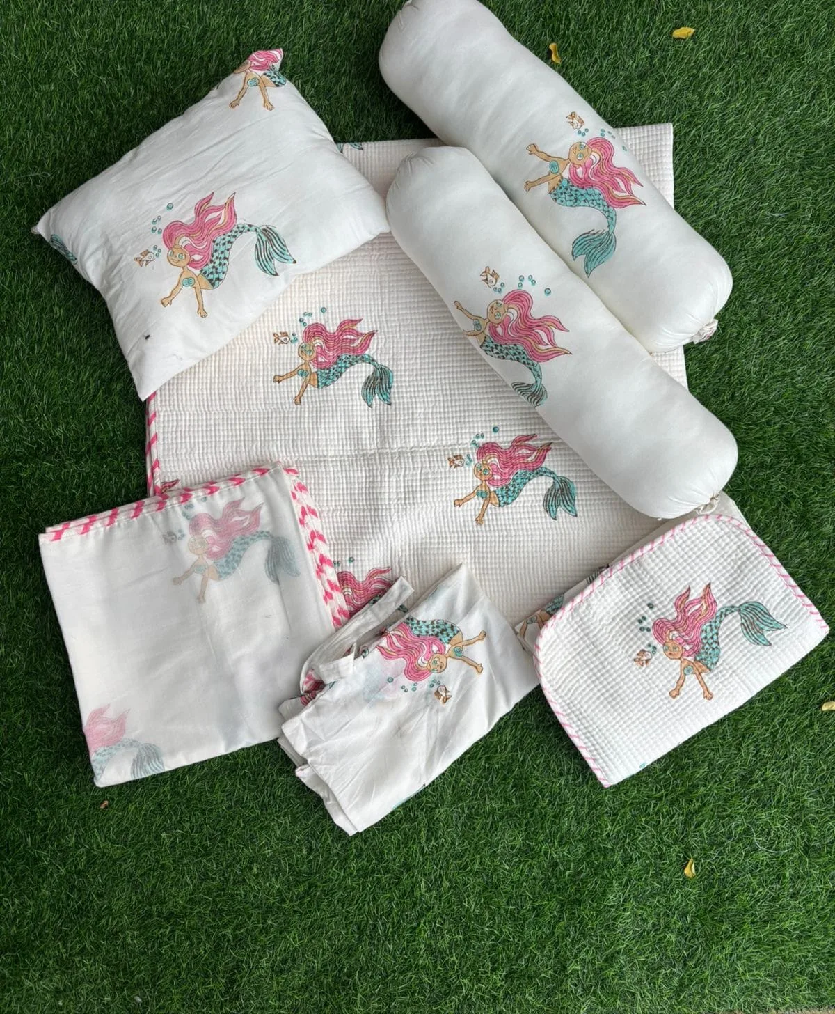 Mermaid Lagoon Handblock Kids Bedding Set original product photograph