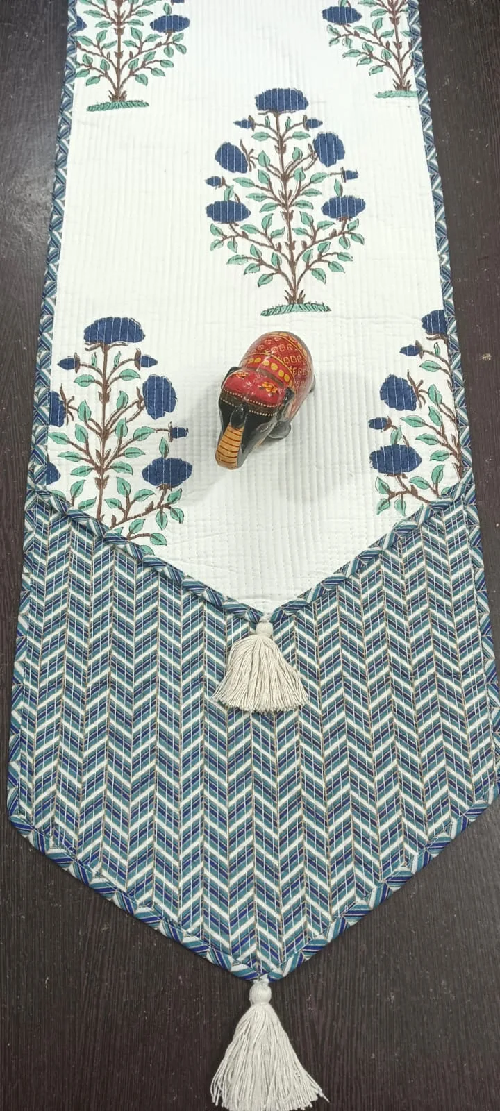 Indigo Marigold Shrub Reversible Quilted Table Runner original product photograph