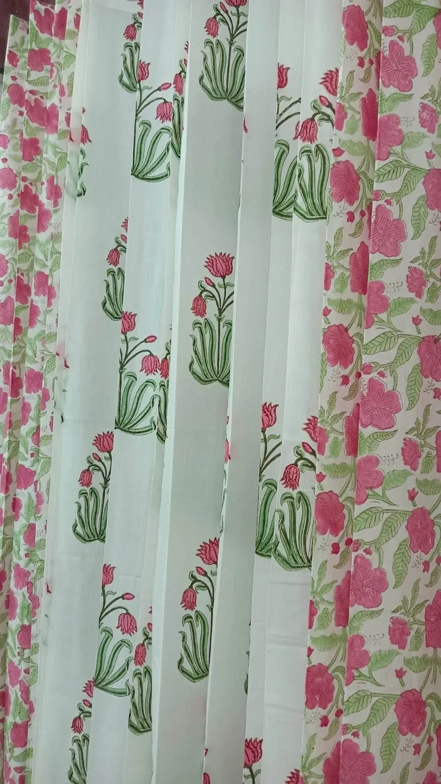 Rose Garden Jaal & Lotus Sprig Coordinated Pure Cotton Curtains original product photograph