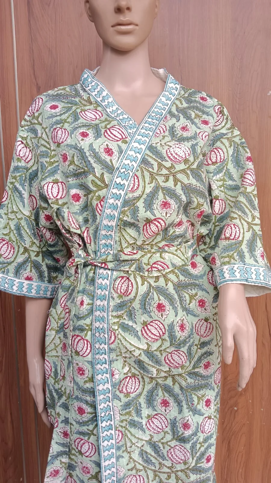 Sage Pomegranate Vine Adult Waffle Bathrobe original product photograph