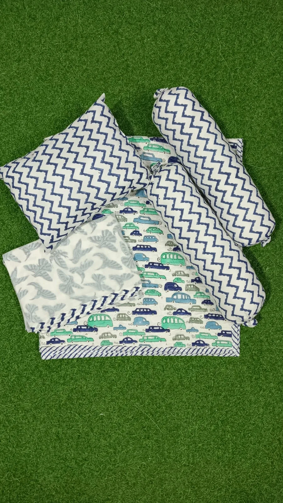 Indigo Chevron Garden Handblock Kids Bedding Set original product photograph