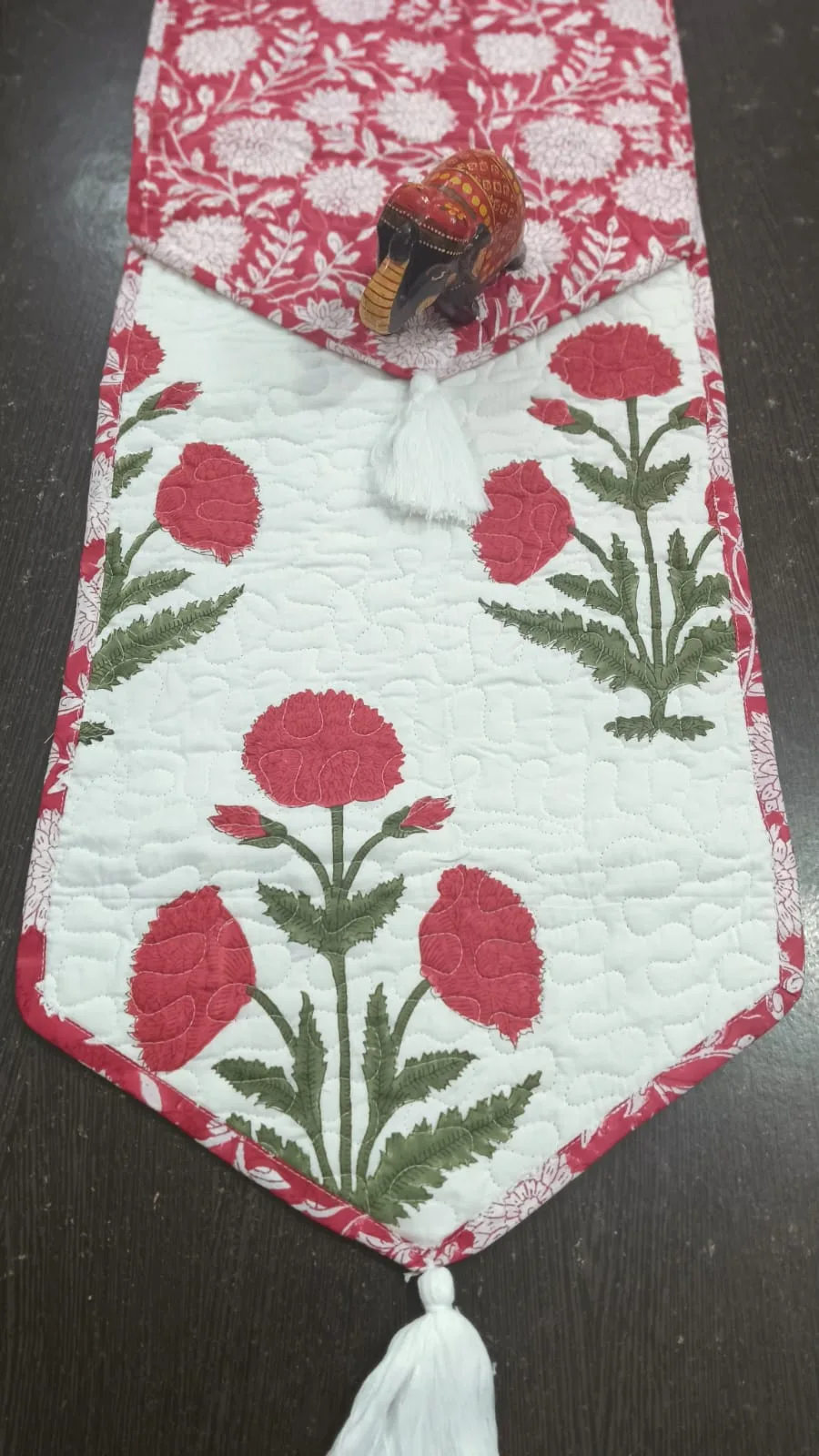 Crimson Marigold Reversible Quilted Table Runner original product photograph