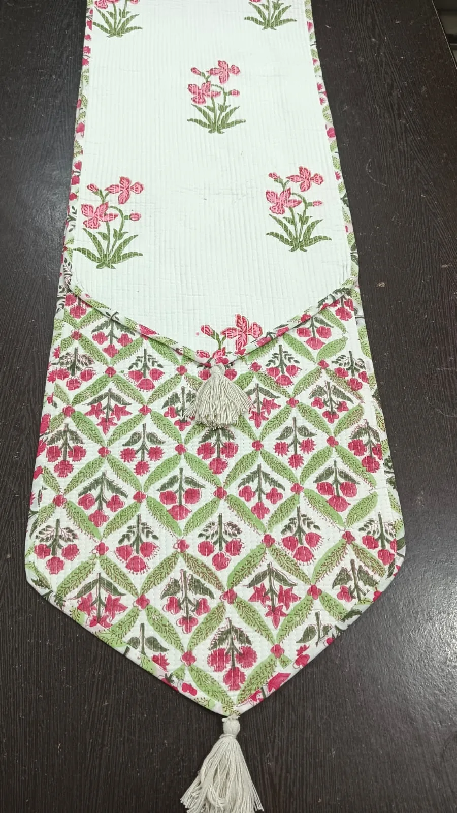Pink Iris Sprig Reversible Quilted Table Runner original product photograph