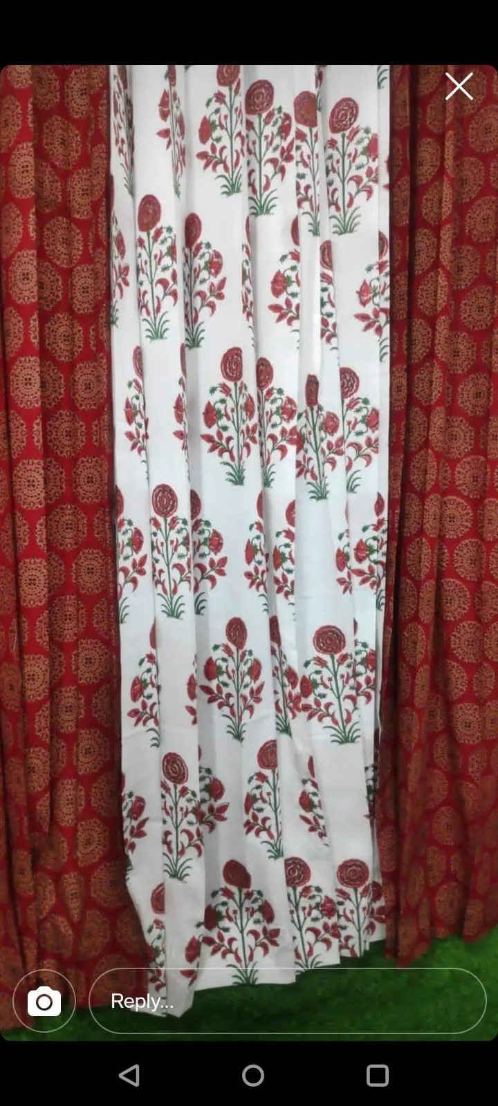 Crimson Medallion & Rose Garden Pure Cotton Curtains original product photograph