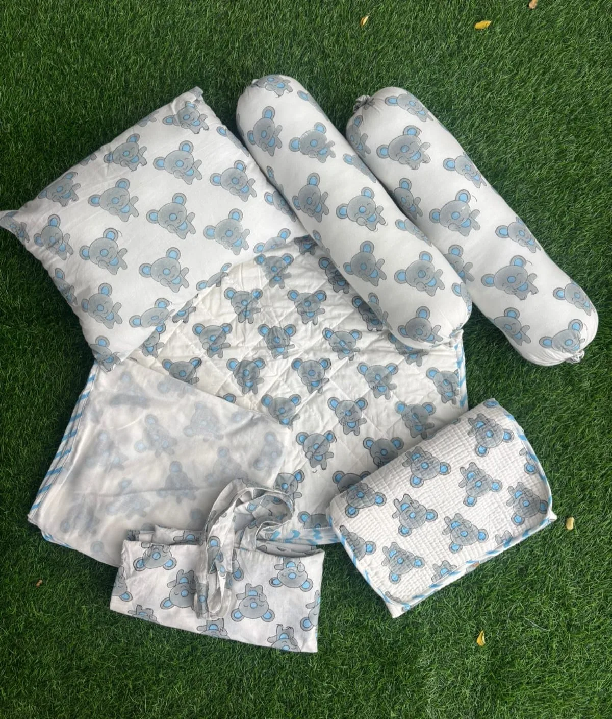 Cloud Blue Animal Friends Handblock Kids Bedding Set original product photograph