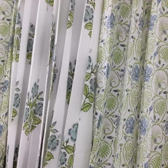 Sage & Powder Blue Floral Vine Pure Cotton Curtains original product photograph