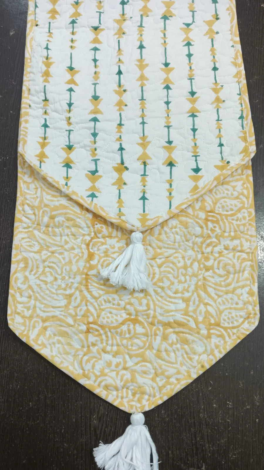 Mustard Teal Tribal Stripe Reversible Quilted Table Runner original product photograph