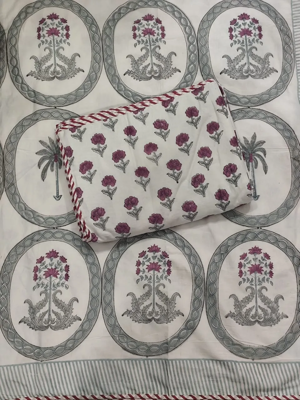 Plum Lotus Oval Medallion Reversible Hand-Block Dohar original product photograph