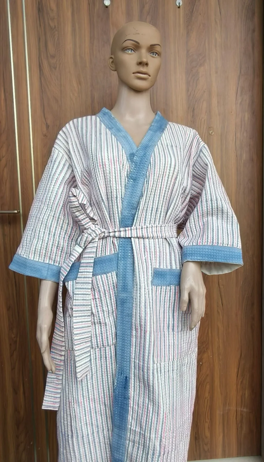 Pastel Pinstripe Adult Waffle Bathrobe original product photograph