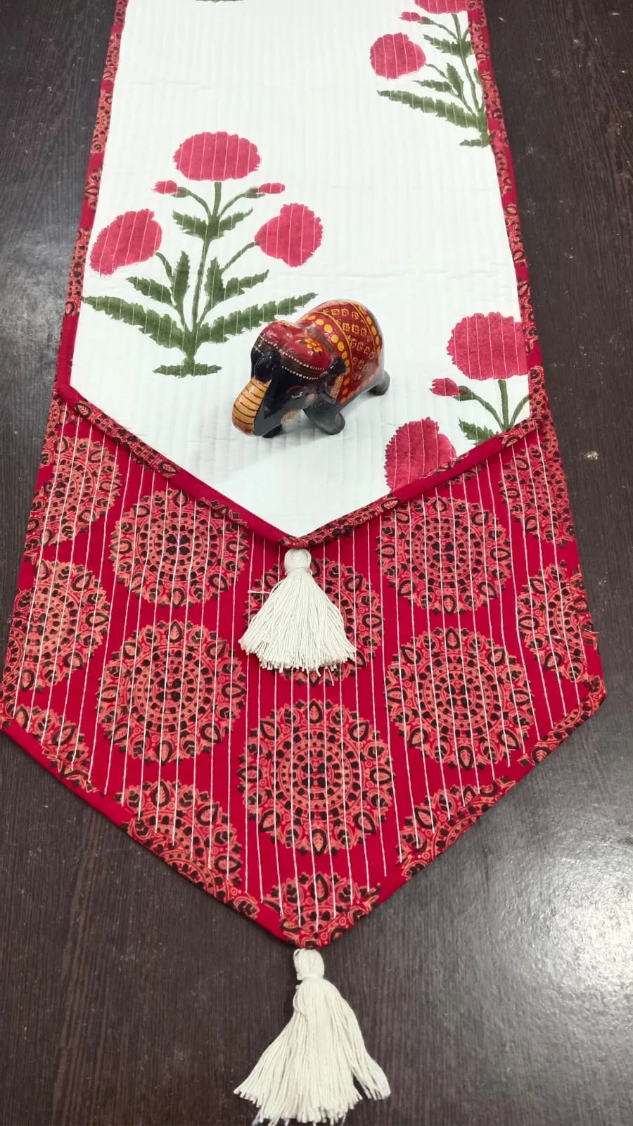Crimson Marigold Cluster Reversible Quilted Table Runner original product photograph