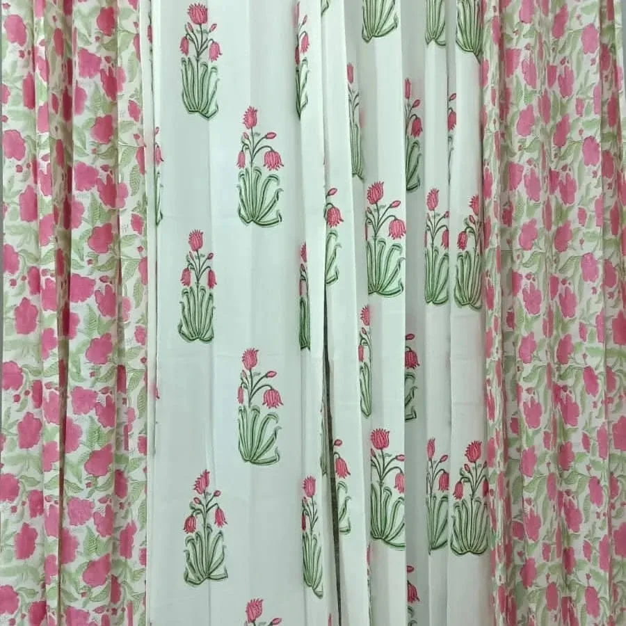 Rani Blossom Jaal & Lotus Sprig Coordinated Pure Cotton Curtains original product photograph