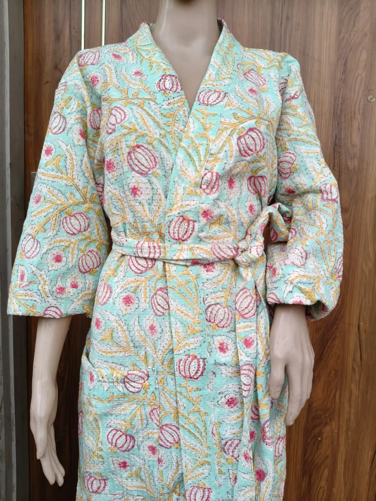 Aqua Pomegranate Garden Adult Waffle Bathrobe original product photograph