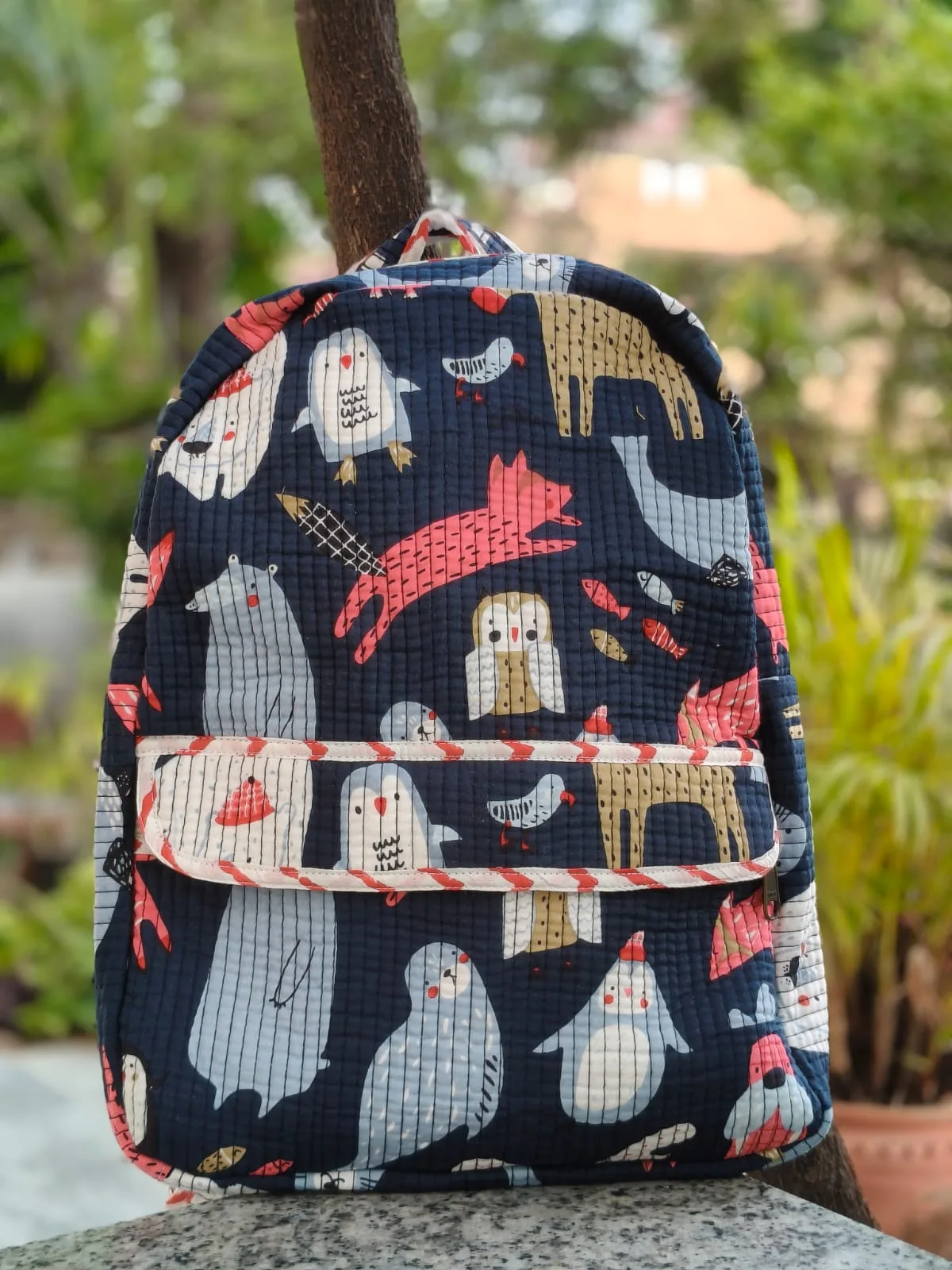 Navy Woodland Friends Quilted Kids Backpack original product photograph