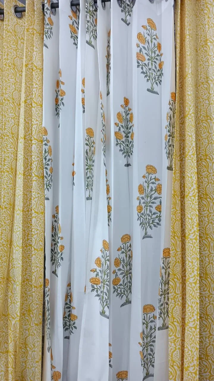 Mustard Paisley Vine & Marigold Buta Pure Cotton Curtains original product photograph