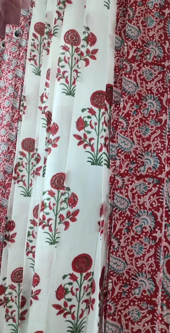 Ruby Floral Jaal & Crimson Bloom Coordinated Pure Cotton Curtains original product photograph