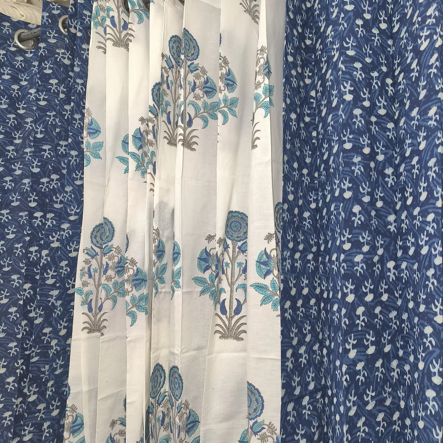 Indigo Bud Sprig & Teal Palampore Pure Cotton Curtains original product photograph