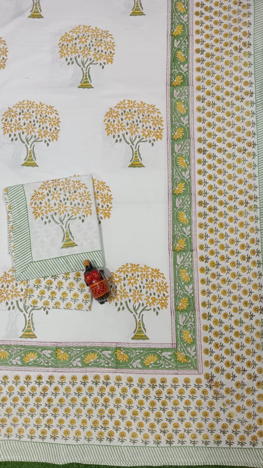 Sunehri Tree Garden Hand-Block Cotton Bedsheet original product photograph