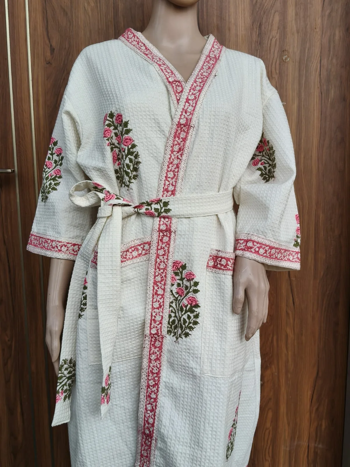 Pink Rose Buta Adult Waffle Bathrobe original product photograph