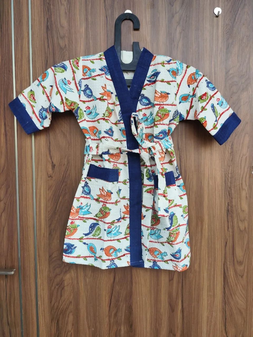 Colourful Bird Branch Kids Waffle Bathrobe original product photograph