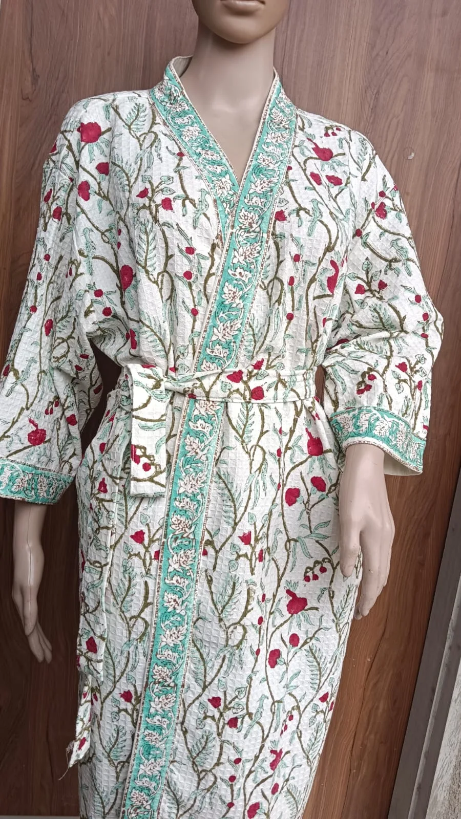 Aqua Rani Bird Vine Adult Waffle Bathrobe original product photograph