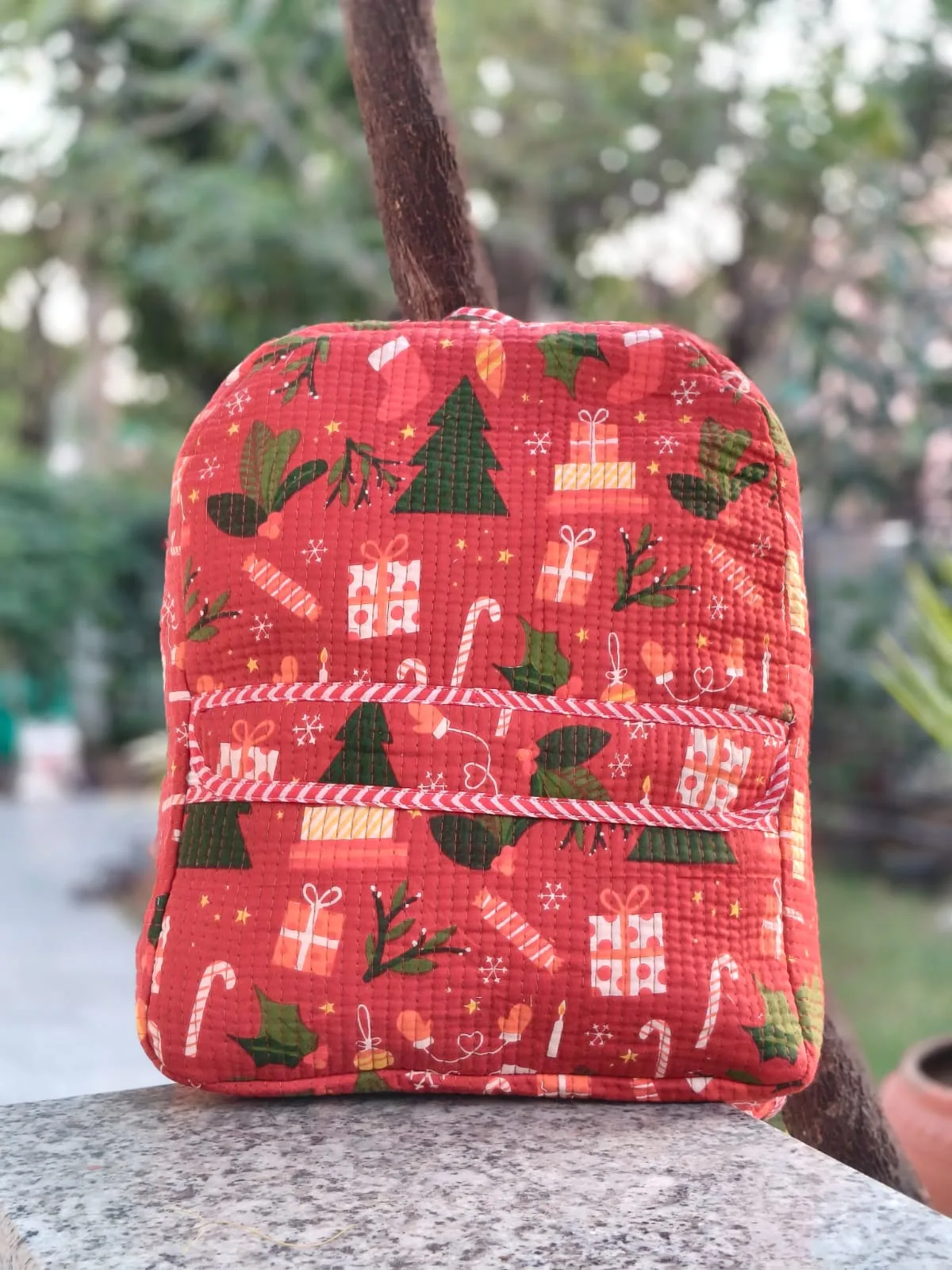 Festive Wishes Red Quilted Kids Backpack original product photograph