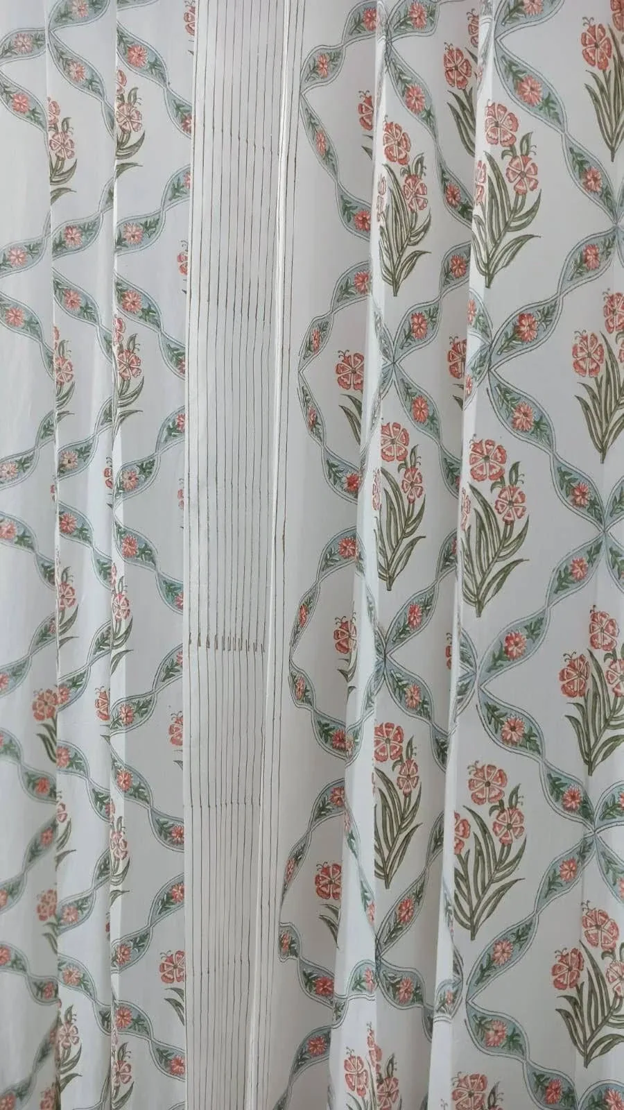 Coral Sage Diagonal Vine Pure Cotton Curtains original product photograph