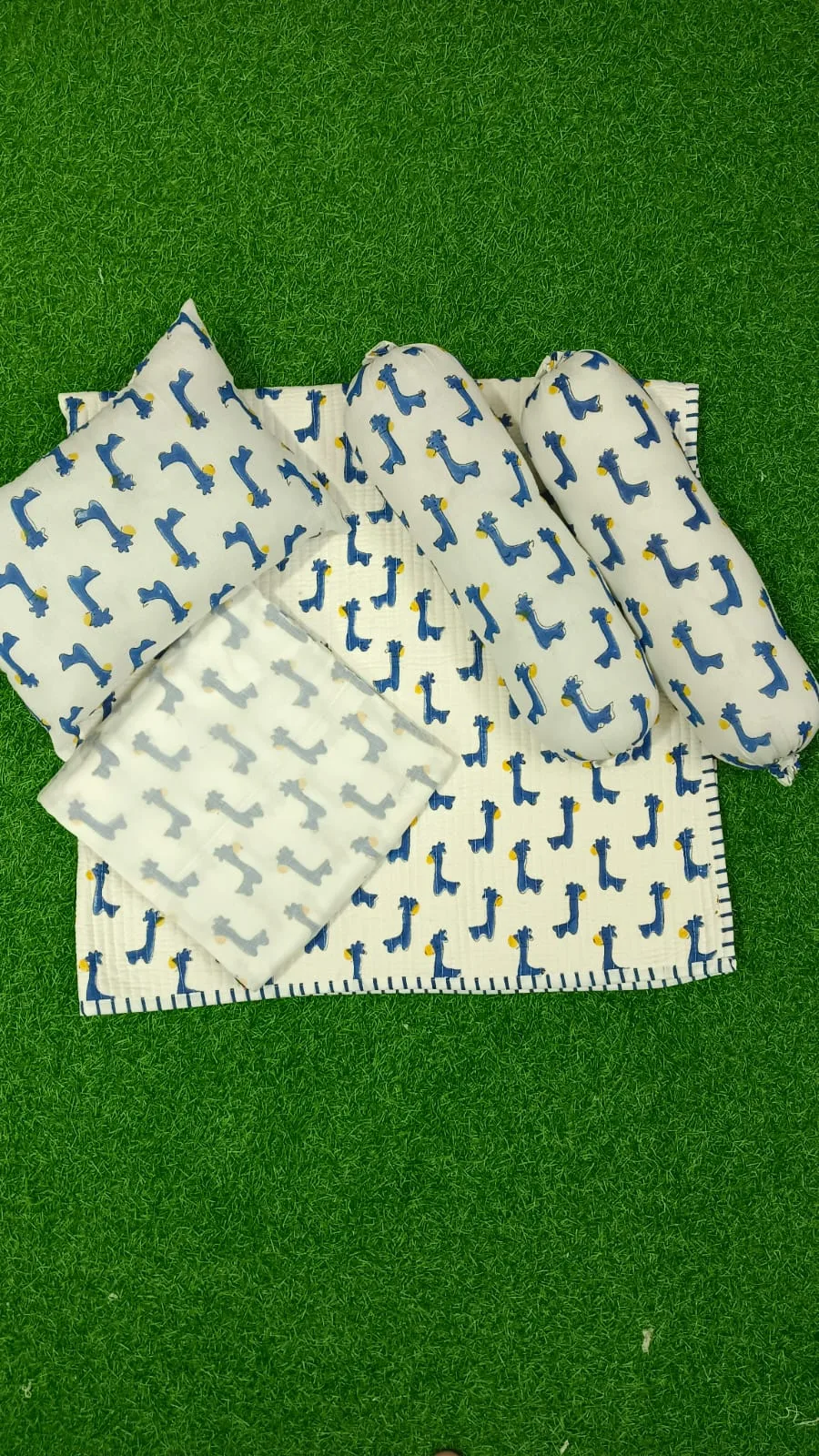 Indigo Giraffe Trail Handblock Kids Bedding Set original product photograph
