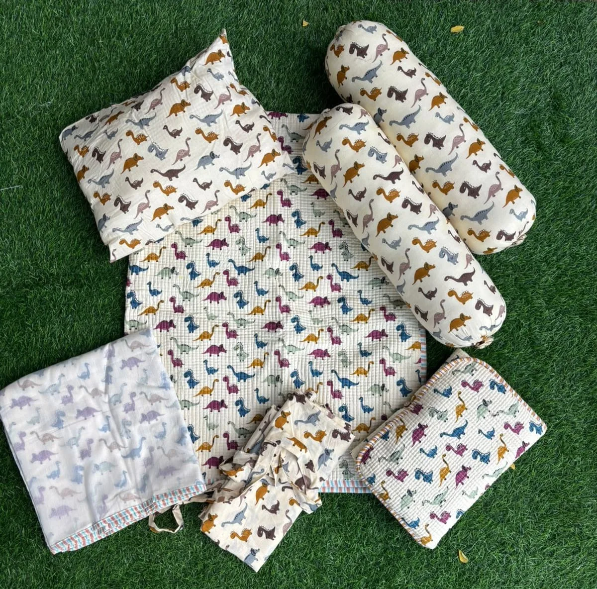 Colourful Dinosaur Parade Handblock Kids Bedding Set original product photograph