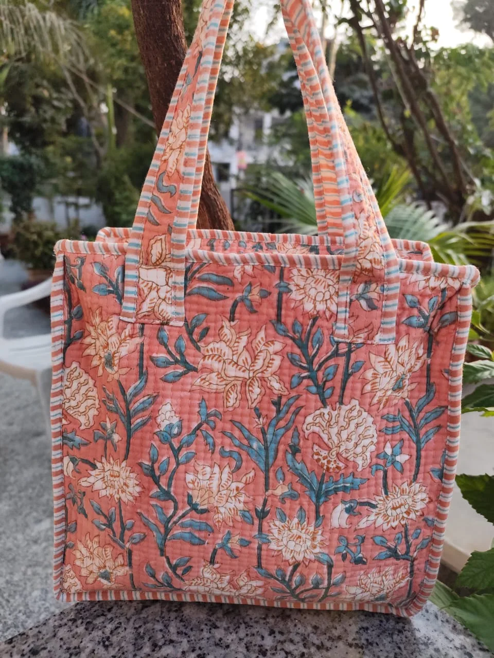 Coral Botanical Walk Quilted Lunch Bag original product photograph
