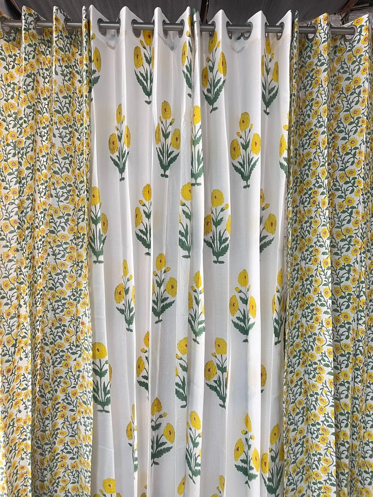 Sunny Floral Vine & Pompom Bloom Coordinated Pure Cotton Curtains original product photograph
