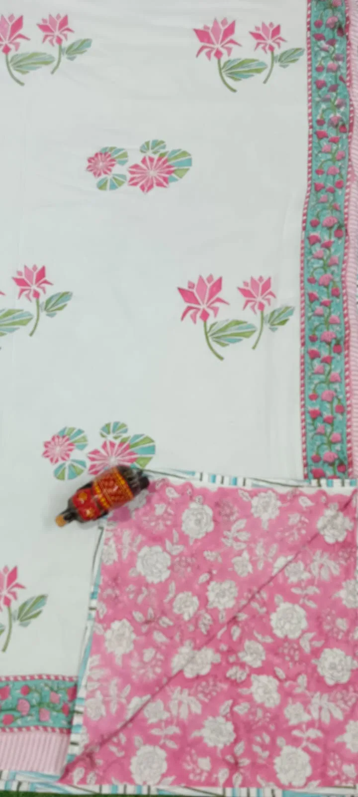Gulabi Kamal Buta Reversible Hand-Block Dohar original product photograph