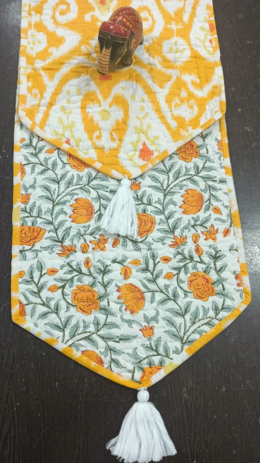 Saffron Rose Vine Reversible Quilted Table Runner original product photograph