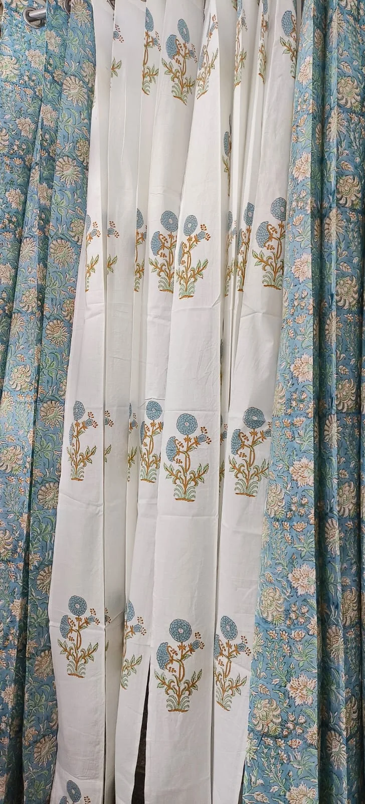 Powder Blue Floral Jaal & Bloom Coordinated Pure Cotton Curtains original product photograph