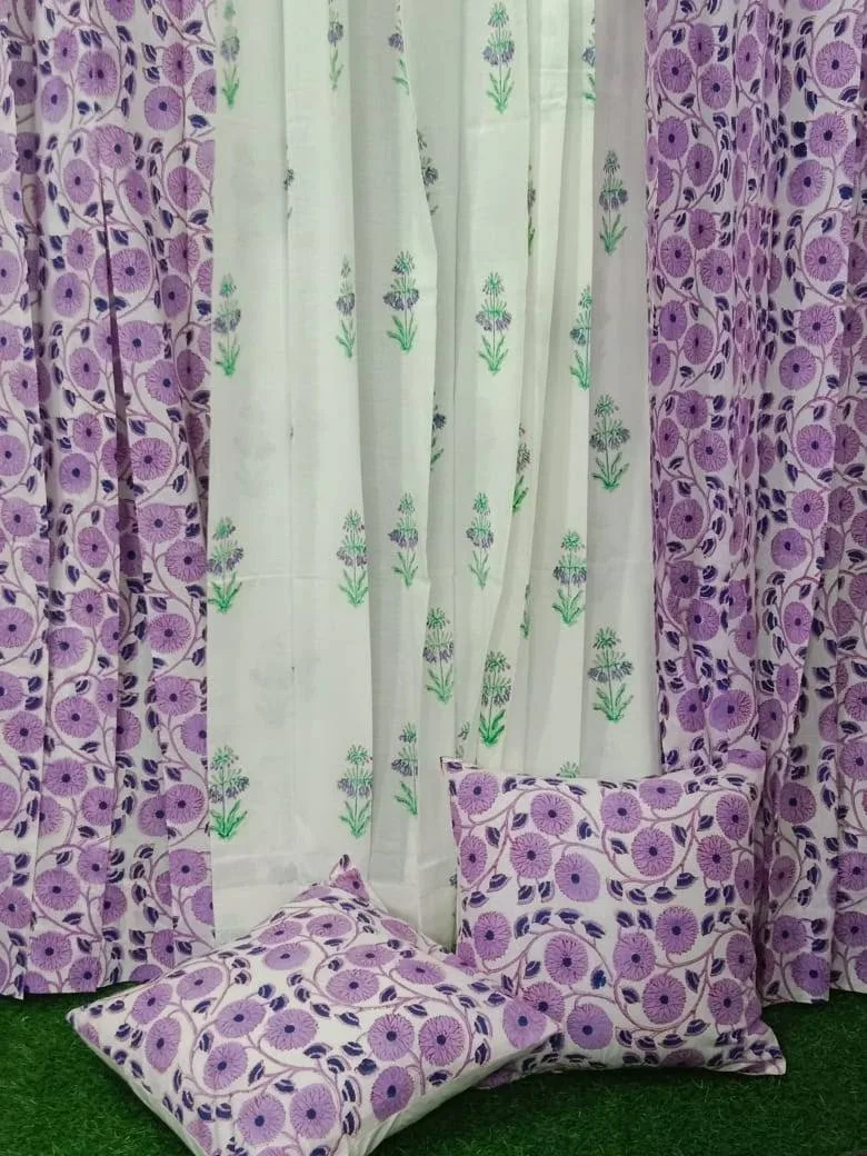 Lavender Floral Vine & Sprig Pure Cotton Curtains original product photograph