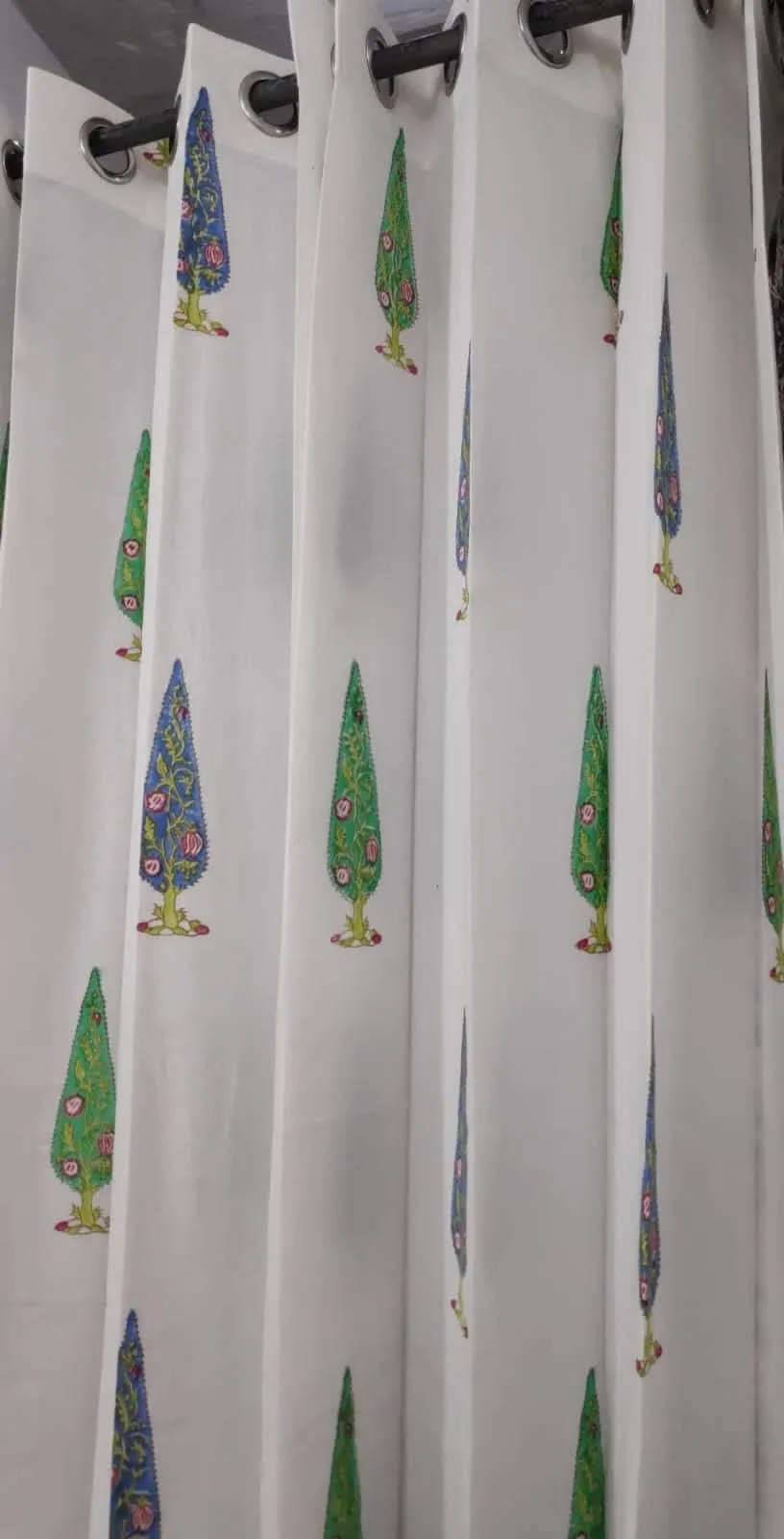 Multicolour Cypress Motif Pure Cotton Curtains original product photograph