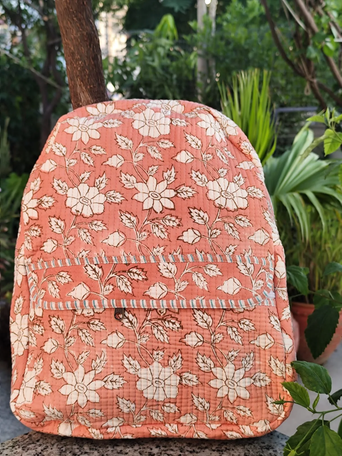 Peach Floral Trail Quilted Kids Backpack original product photograph