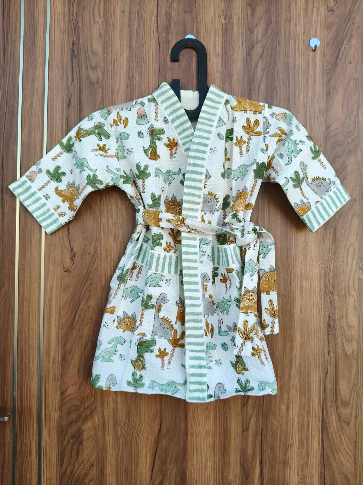 Mint Dino Garden Kids Waffle Bathrobe original product photograph