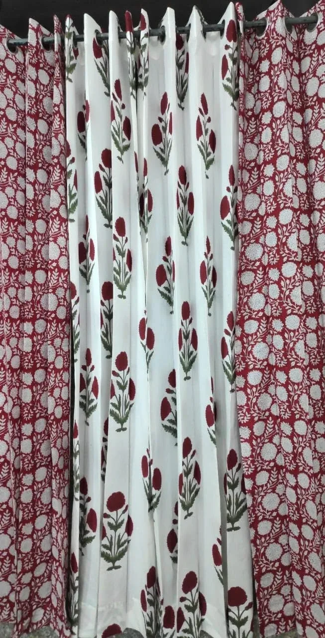 Maroon Mosaic & Rose Bud Coordinated Pure Cotton Curtains original product photograph