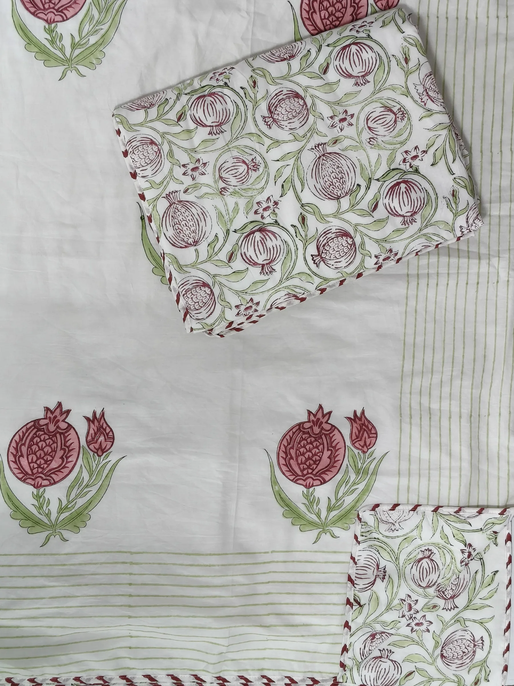 Maroon Anar Lime Stripe Reversible Hand-Block Dohar original product photograph