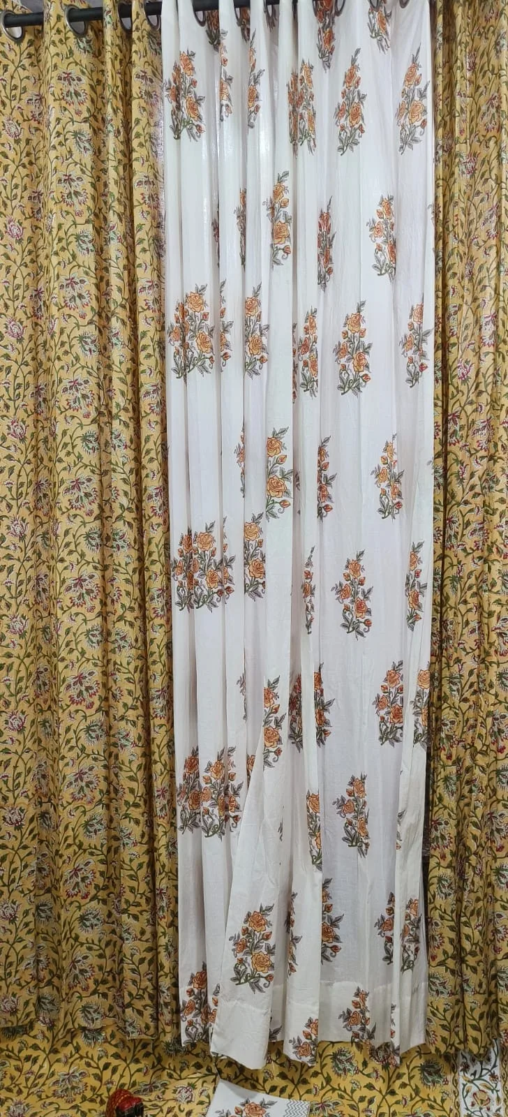 Sunehri Rose Vine Coordinated Pure Cotton Curtains original product photograph