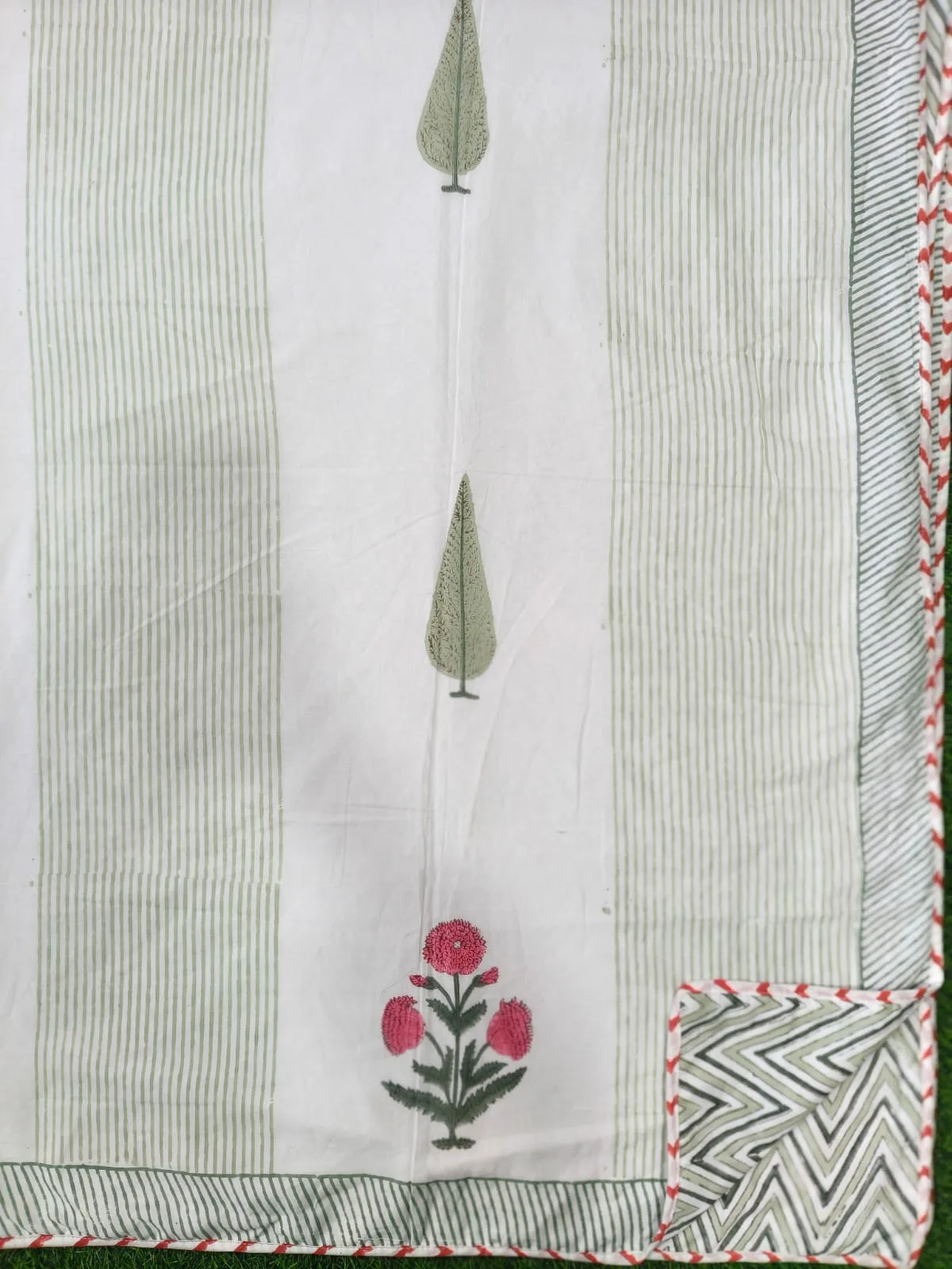 Sage Genda Cypress Stripe Reversible Hand-Block Dohar original product photograph