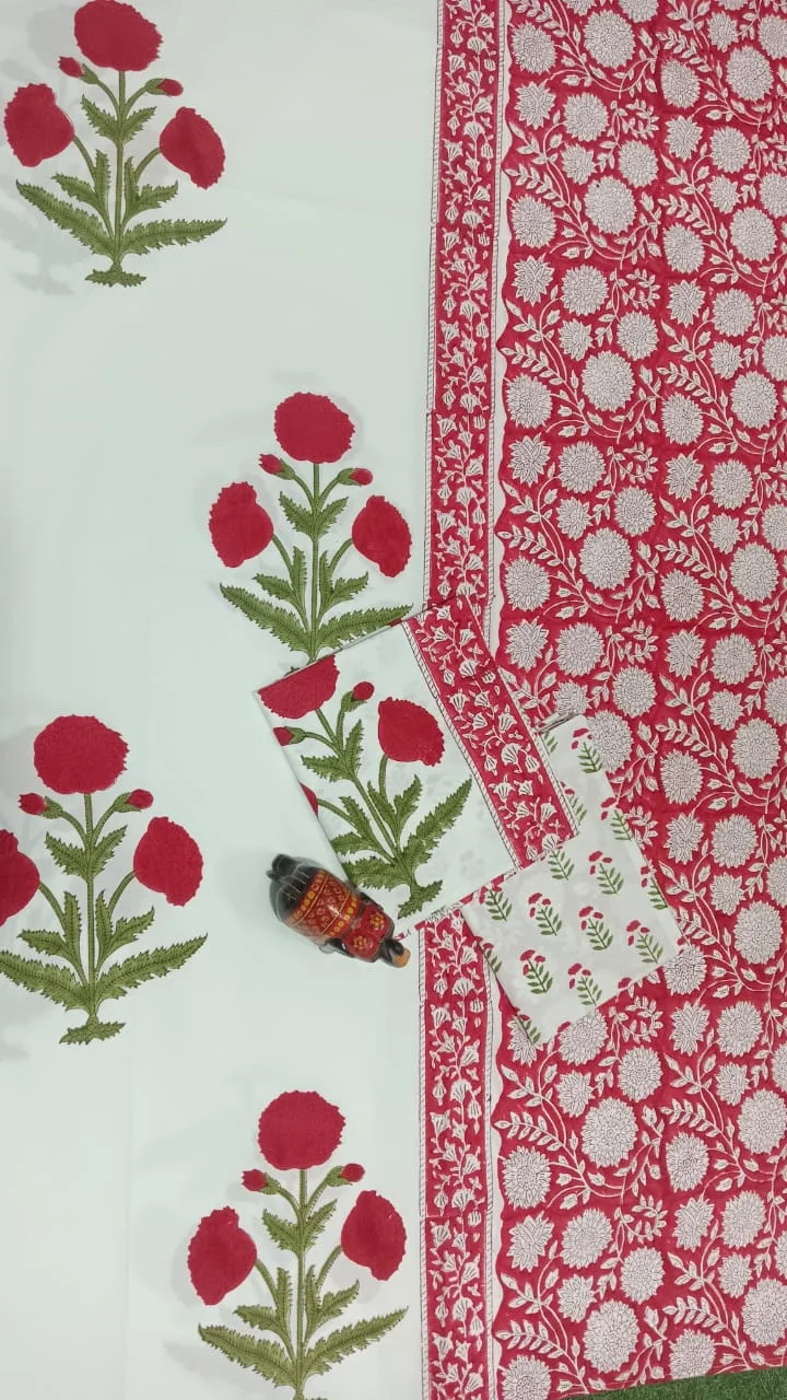 Rani Gulab Buti Hand-Block Cotton Bedsheet original product photograph