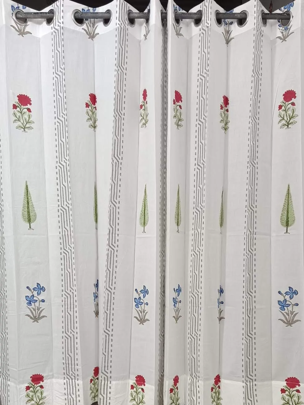 Multicolour Botanical Stripe Pure Cotton Curtains original product photograph