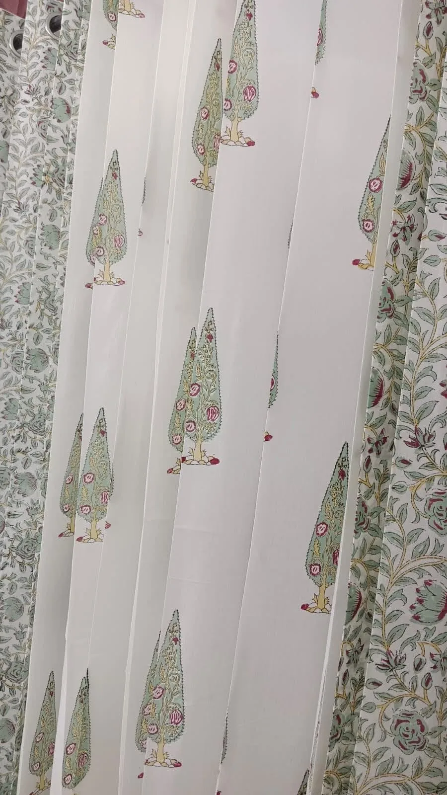 Sage Floral Vine & Cypress Rose Pure Cotton Curtains original product photograph