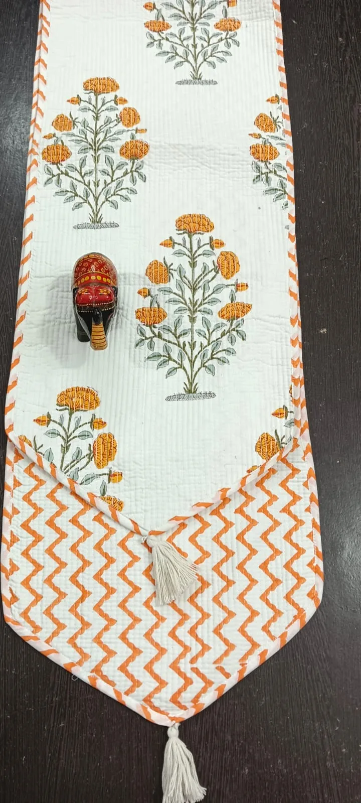Orange Marigold Shrub Reversible Quilted Table Runner original product photograph
