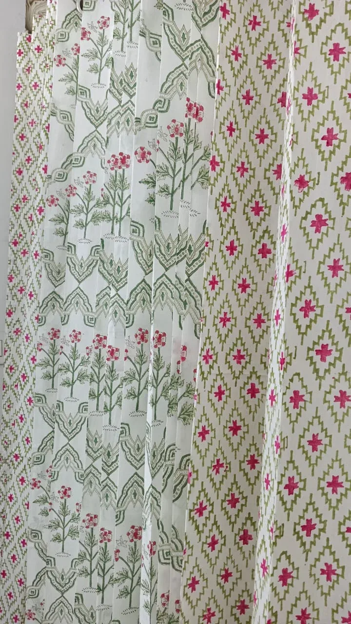 Rani Geometric & Sage Botanical Pure Cotton Curtains original product photograph