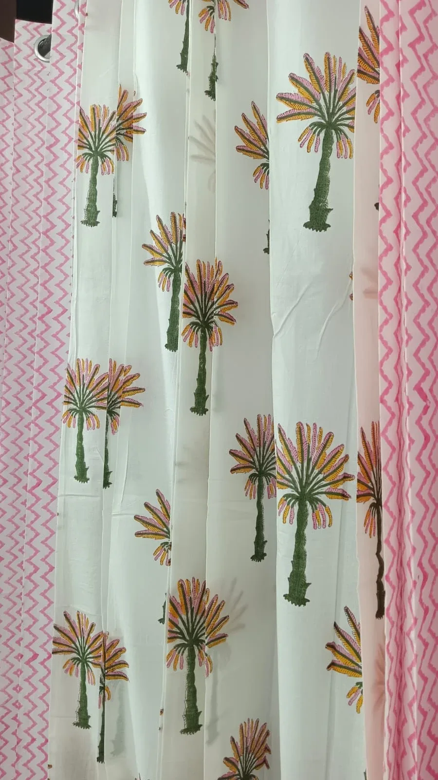 Rani Chevron & Mustard Palm Bloom Coordinated Pure Cotton Curtains original product photograph